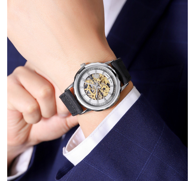 Skmei M035LSIBK Silver-Black Leather