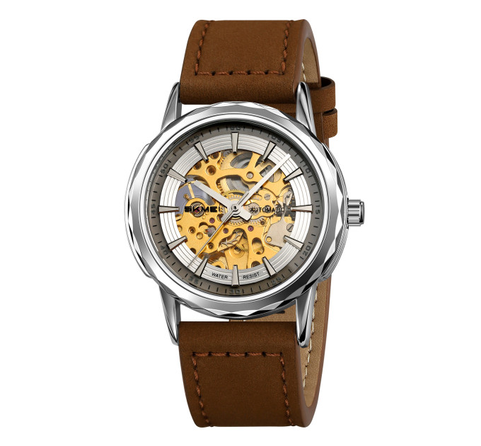 Skmei M035LSIDKBN Silver-Dark Brown Leather