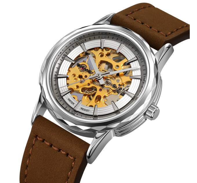 Skmei M035LSIDKBN Silver-Dark Brown Leather