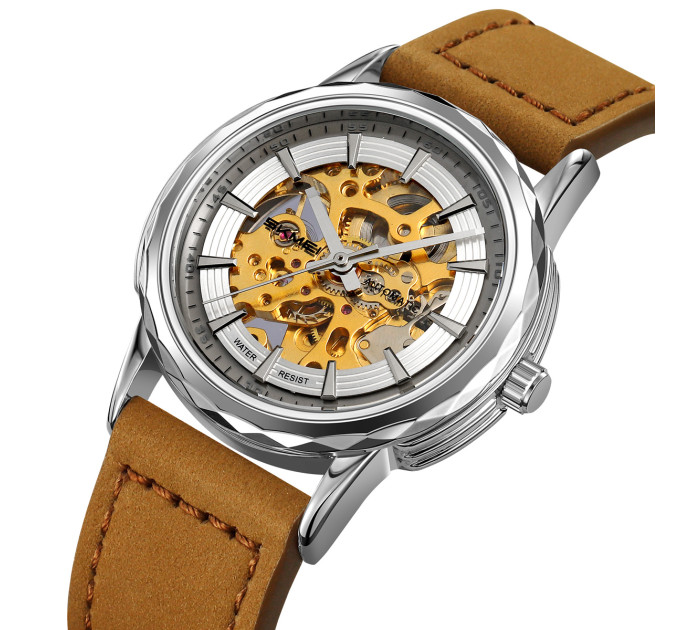 Skmei M035LSILTBN Silver-Light Brown Leather