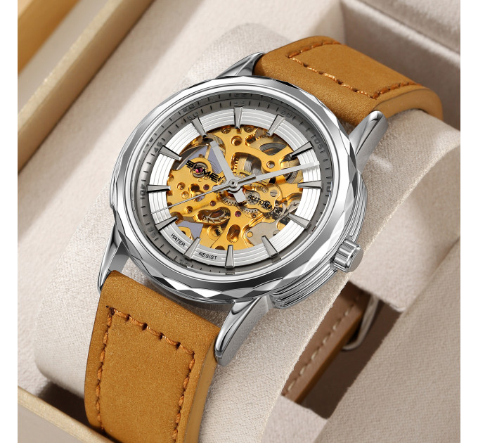 Skmei M035LSILTBN Silver-Light Brown Leather