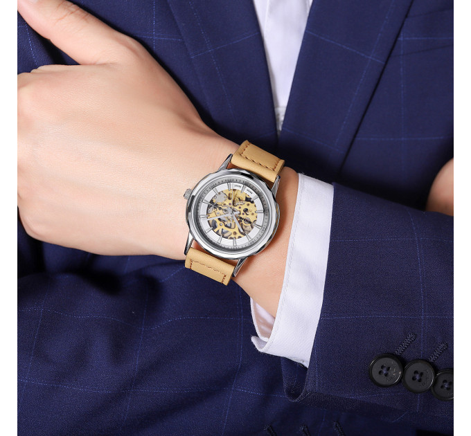 Skmei M035LSILTBN Silver-Light Brown Leather