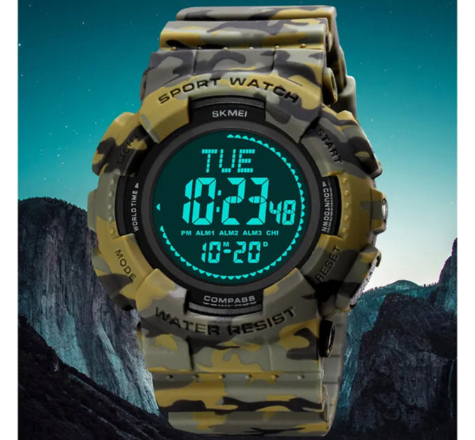 Skmei 2077AGCM Army Green Camo+Compass STOPPED