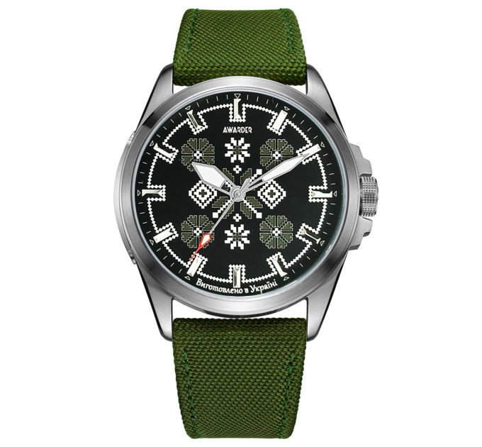 Awarder Embroidery Silver-Army Green Green  Battery 10ATM