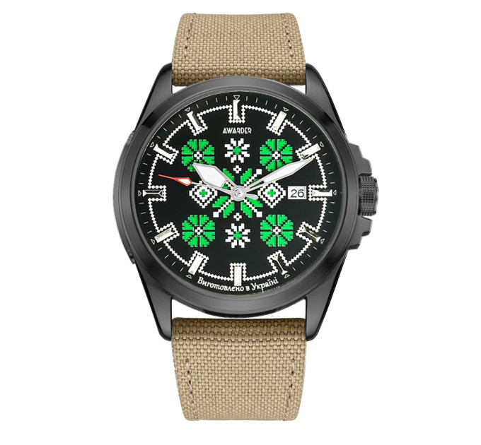 Awarder Embroidery Black-Green Khaki Automatic 10ATM