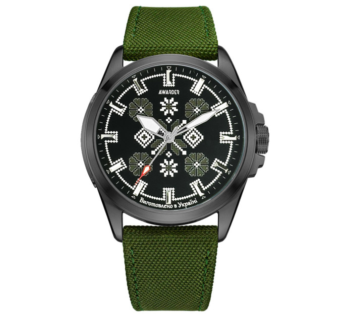 Awarder Embroidery Black-Army Green Green  Battery 10ATM