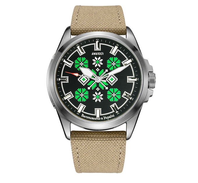 Awarder Embroidery Silver-Green Khaki Battery 10ATM