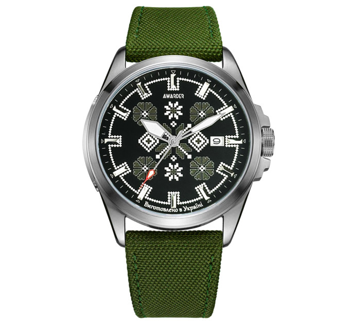 Awarder Embroidery Silver-Army Green Green  Automatic 10ATM
