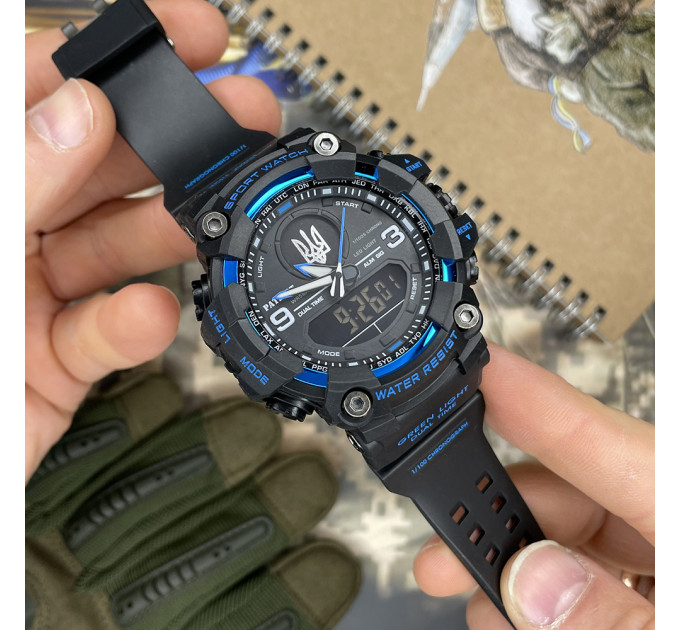 Patriot 001BUUASI Тризуб срібло Чорні з синім + Коробка.