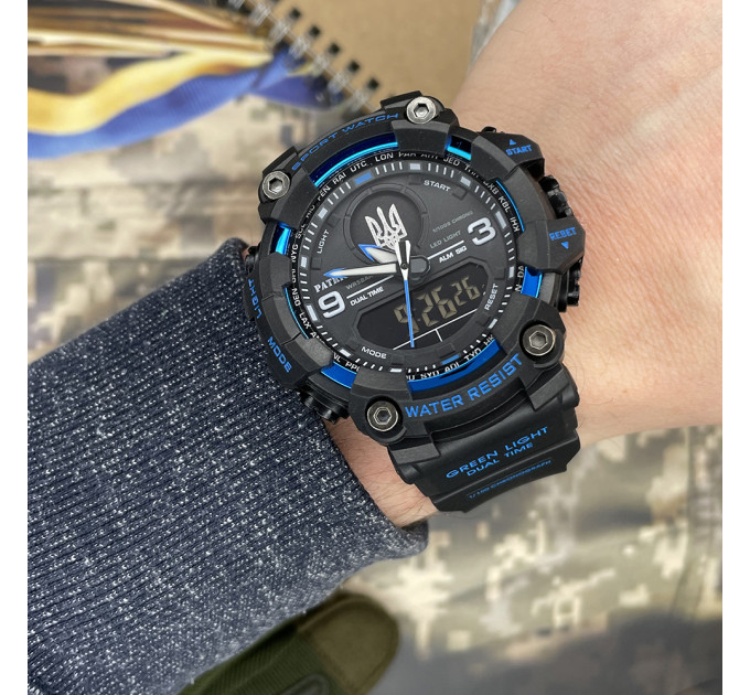 Patriot 001BUUASI Тризуб срібло Чорні з синім + Коробка.