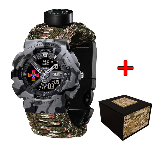 Patriot 005CMGYSU ЗСУ Сірий камуфляж Паракордовий ремінець Camo Green + Коробка.