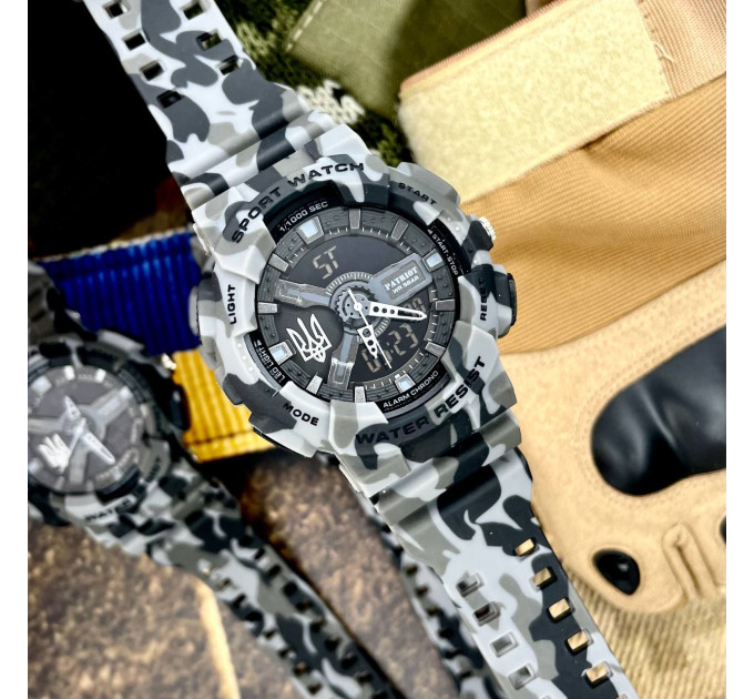 Patriot 005 Тризуб срібло Camo Grey + Коробка.