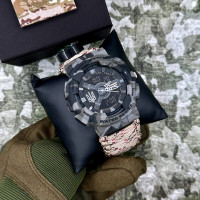 Patriot 005 Тризуб срібло Сірий камуфляж Паракордовий ремінець Desert Camo + Короб