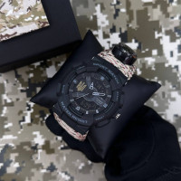 Patriot 005 Тризуб золото Чорний Паракордовий ремінець Desert Camo + Коробка